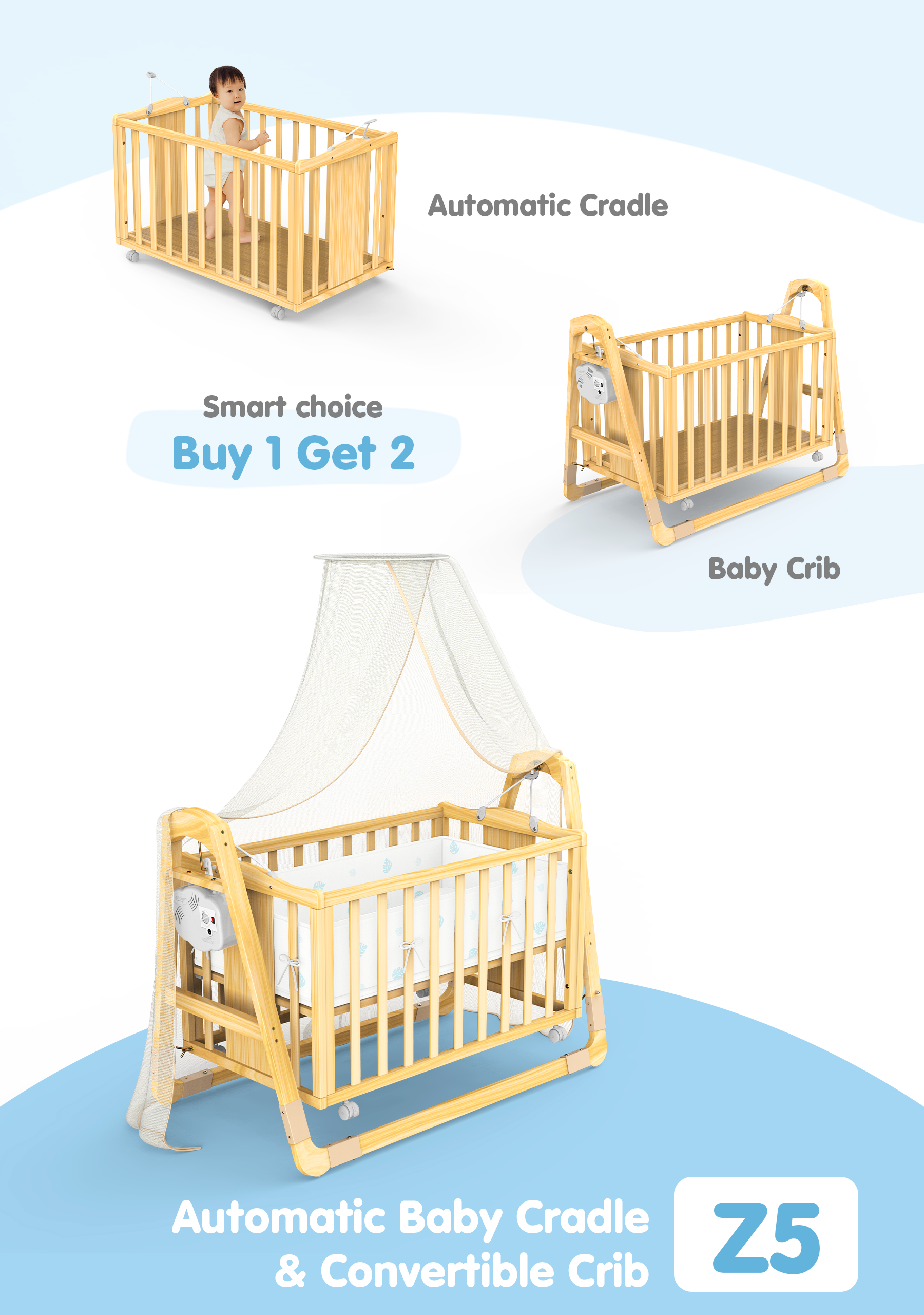 2-In-1 Auto Swing Cradle & Crib Z5